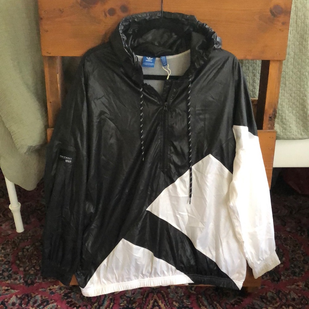Adidas Black and White Sporty Windbreaker